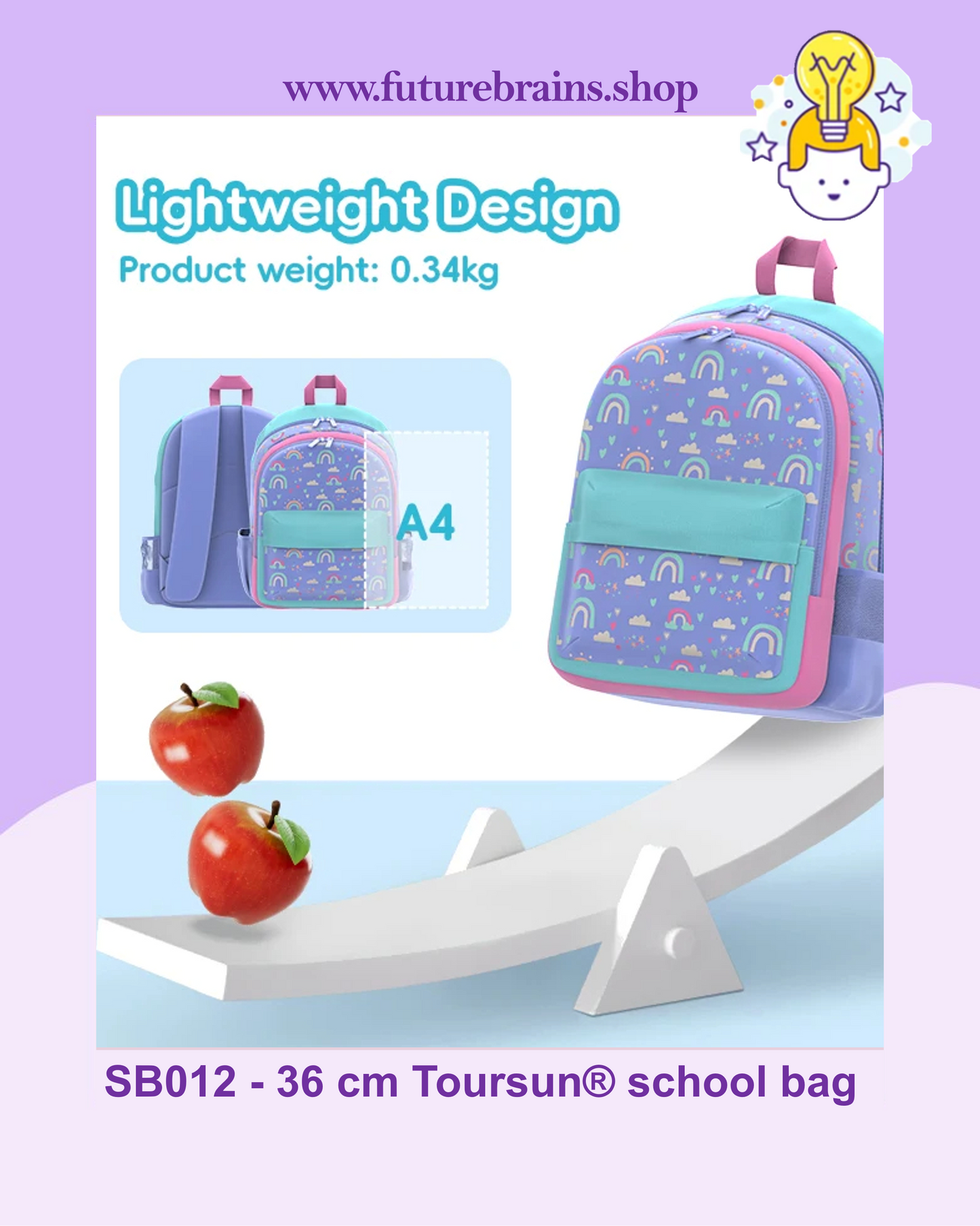 SB012 - 36 cm Toursun® school bag rainbow design