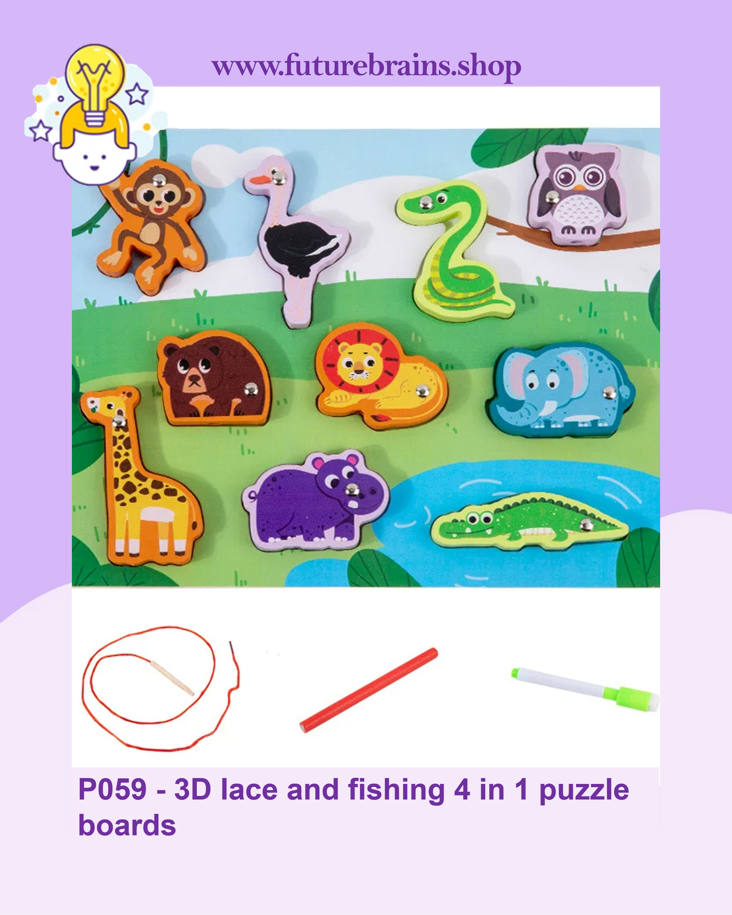 P059 - 3D lace and fishing 4 in 1 puzzle boards