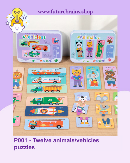 P001 - Twelve animals/vehicles puzzles