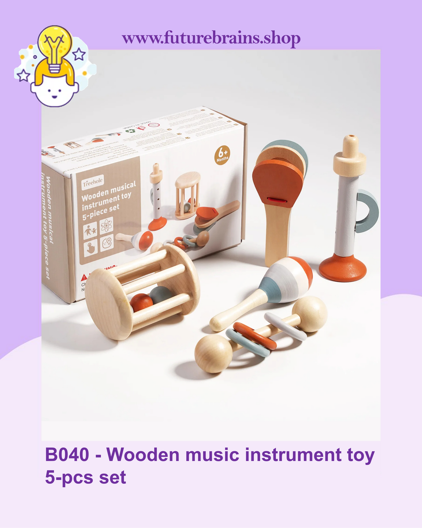 B040 - Wooden music instrument toy 5-pcs set