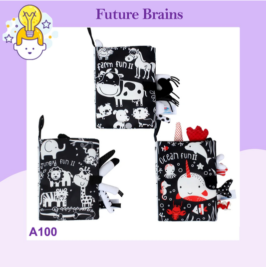 A100 - Black and white baby soft books with tails