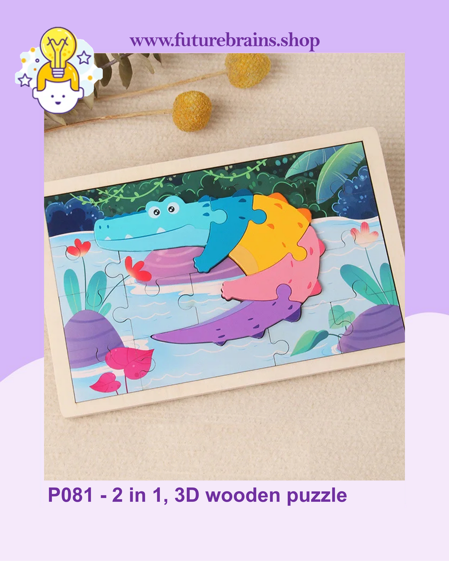 P081 - 2 in 1, 3D wooden puzzle (buy 4 for 9$)