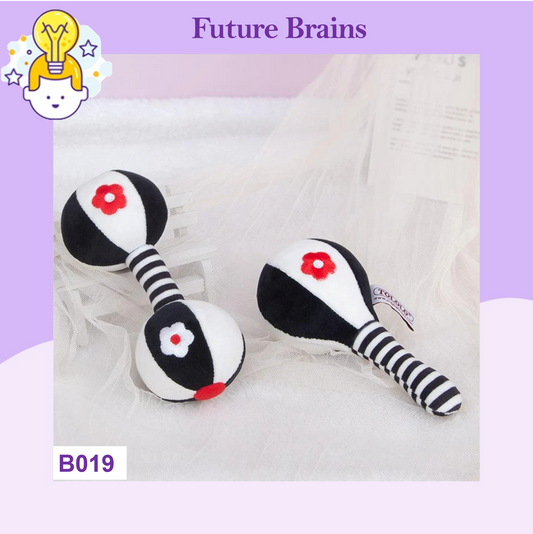 B019 - Black and white baby cloth rattles 2 pcs set