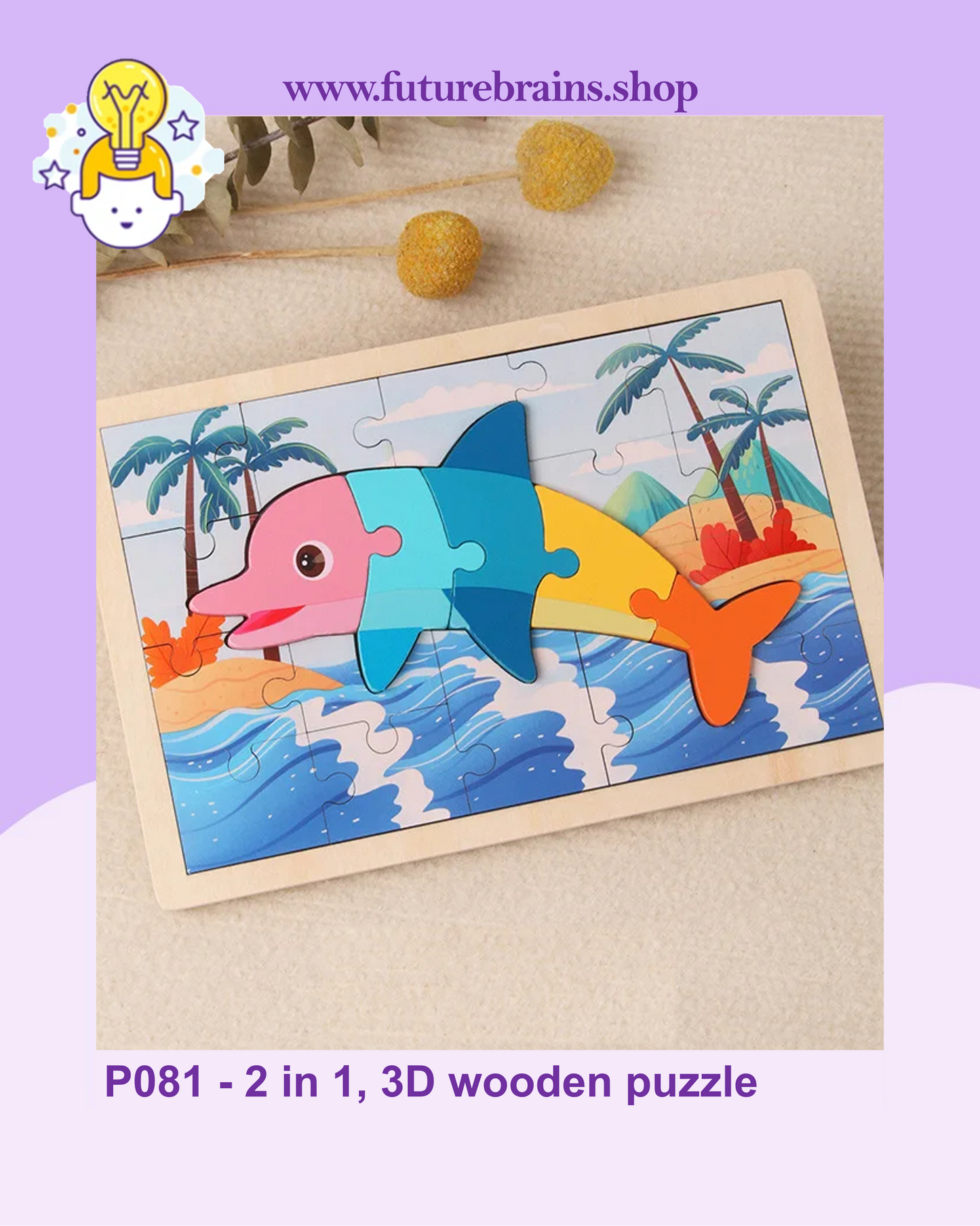 P081 - 2 in 1, 3D wooden puzzle (buy 4 for 9$)