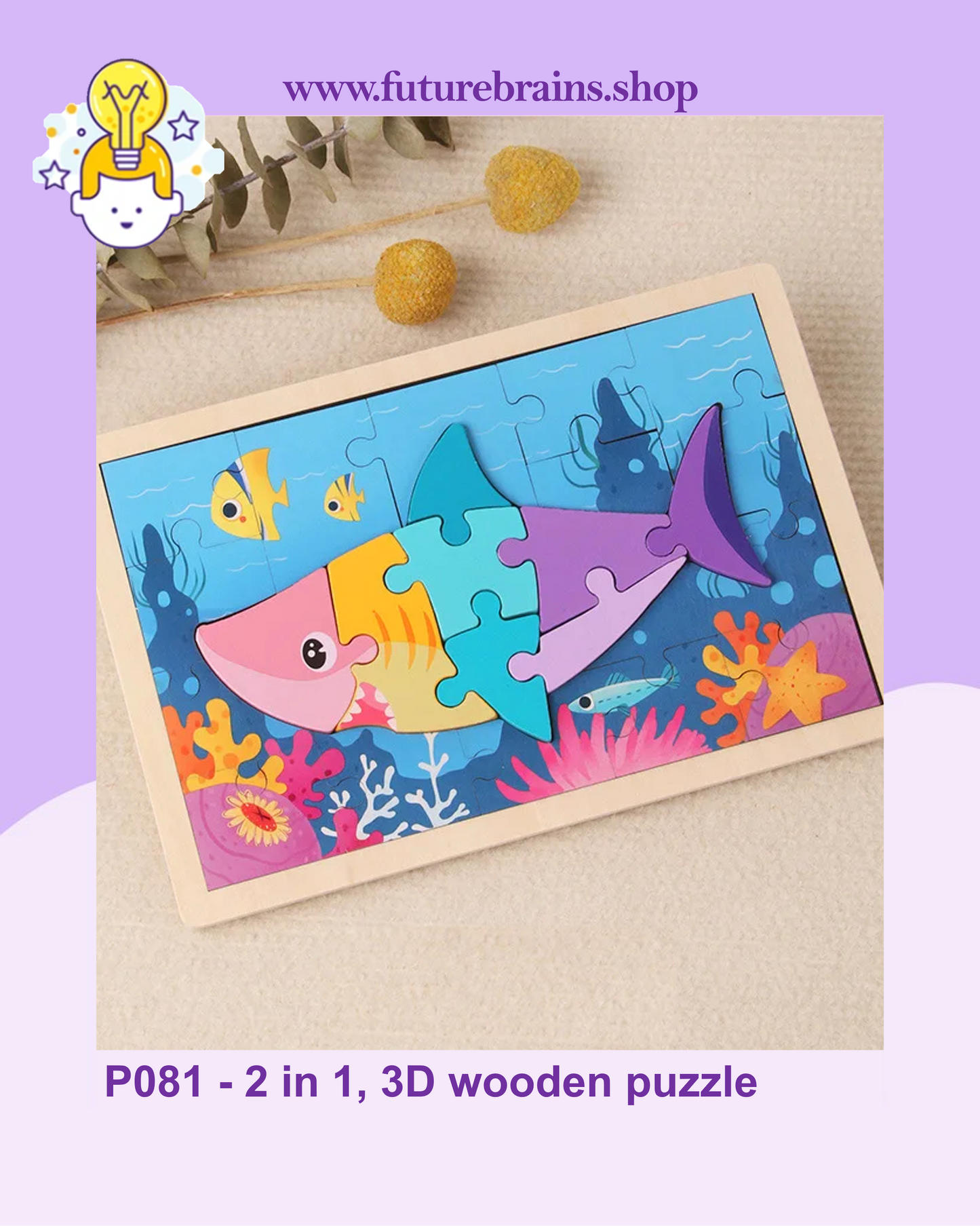 P081 - 2 in 1, 3D wooden puzzle (buy 4 for 9$)