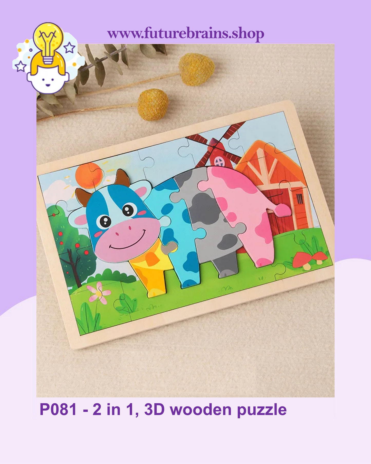 P081 - 2 in 1, 3D wooden puzzle (buy 4 for 9$)