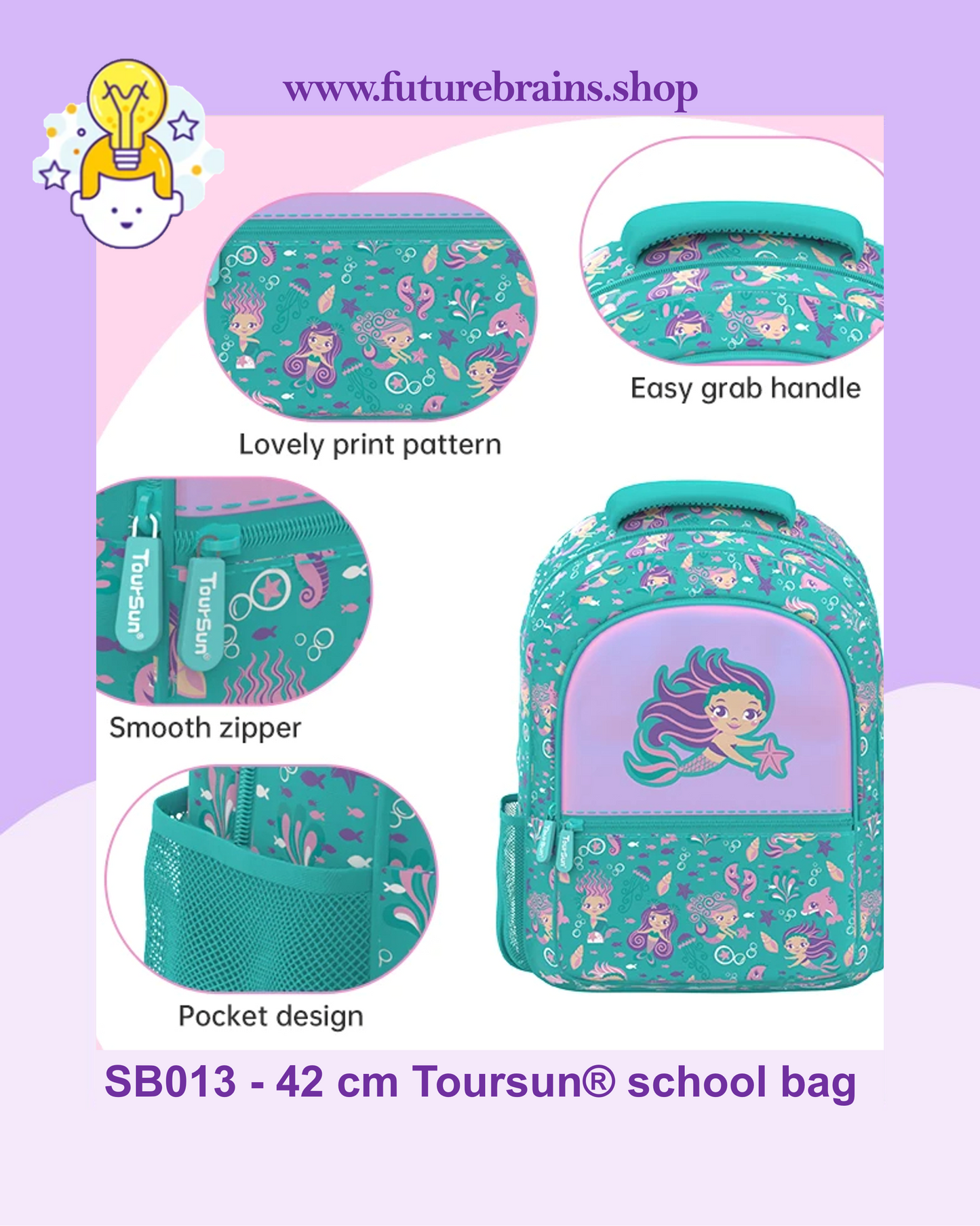 SB013 - 42 cm Toursun® school bag mermaids design