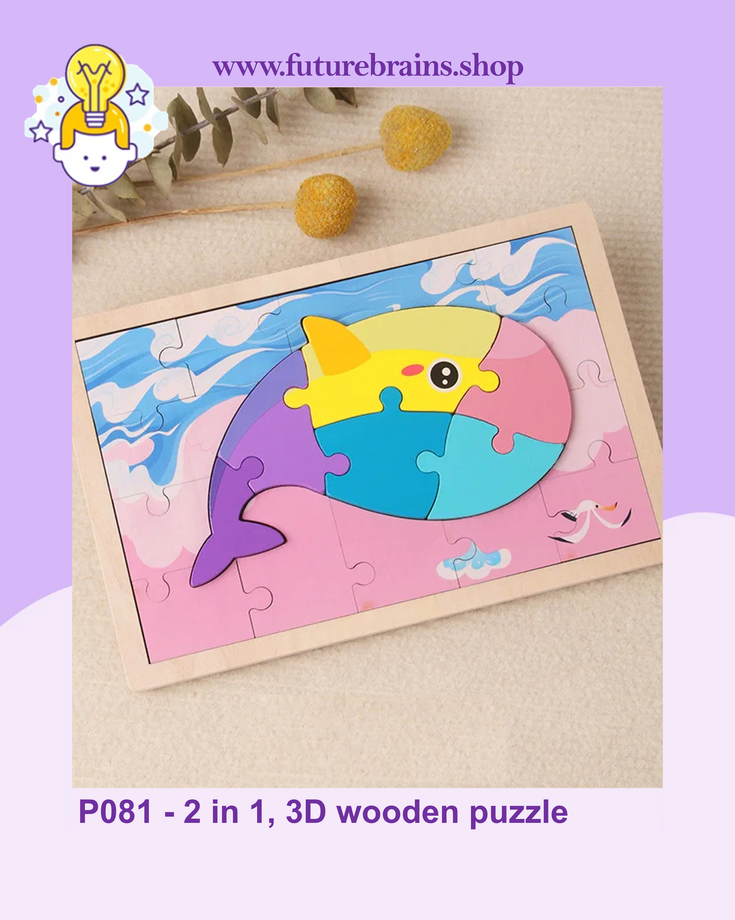 P081 - 2 in 1, 3D wooden puzzle (buy 4 for 9$)