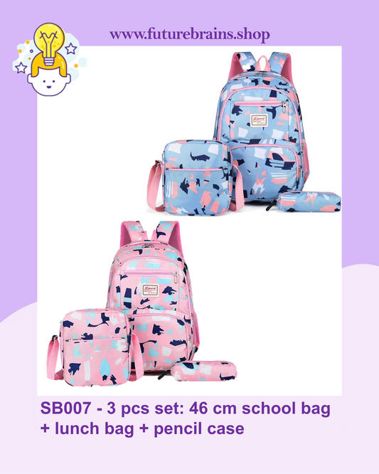 SB007 - 3 pcs set: 46 cm school bag + lunch bag + pencil case