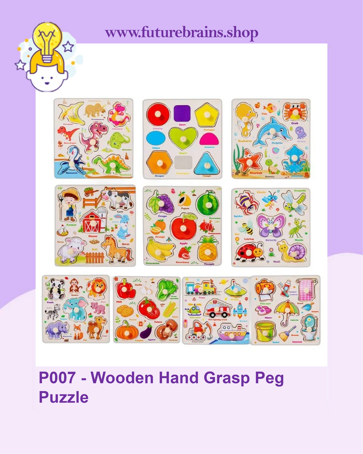 P007 - Wooden Hand Grasp Peg Puzzle