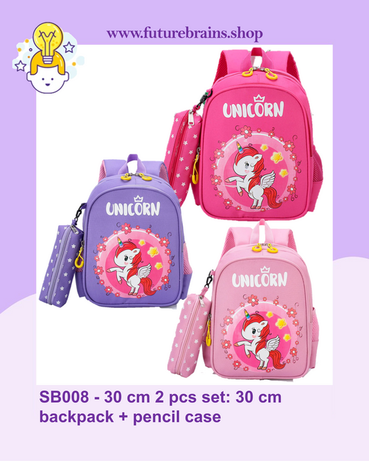 SB008 - 30 cm 2 pcs set: 30 cm backpack unicorn design + pencil case