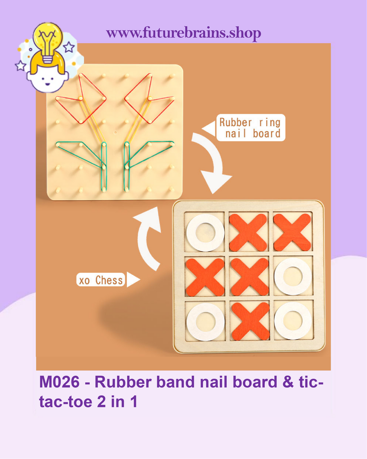 M026 - Rubber band nail board & tic-tac-toe 2 in 1