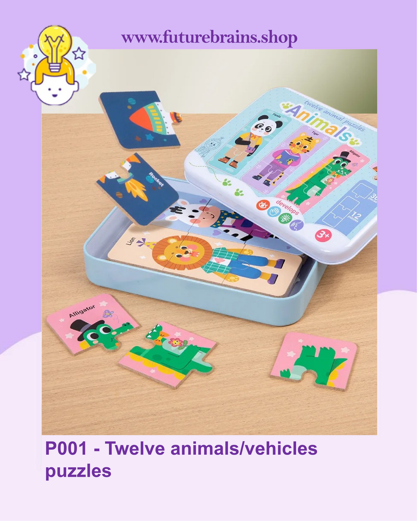 P001 - Twelve animals/vehicles puzzles