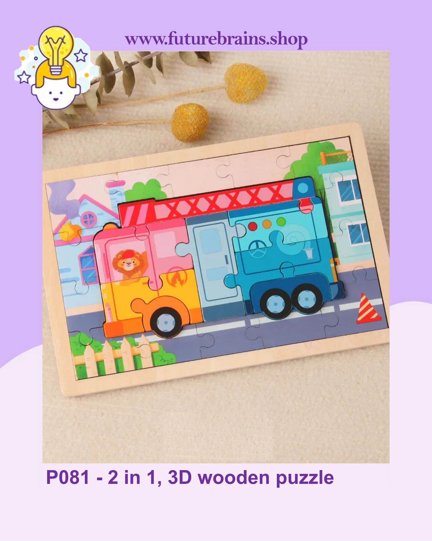 P081 - 2 in 1, 3D wooden puzzle (buy 4 for 9$)