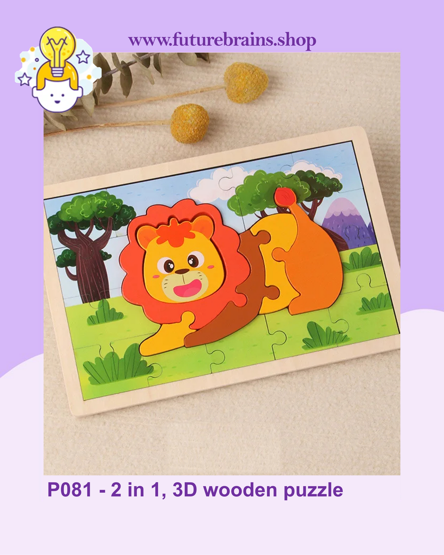 P081 - 2 in 1, 3D wooden puzzle (buy 4 for 9$)
