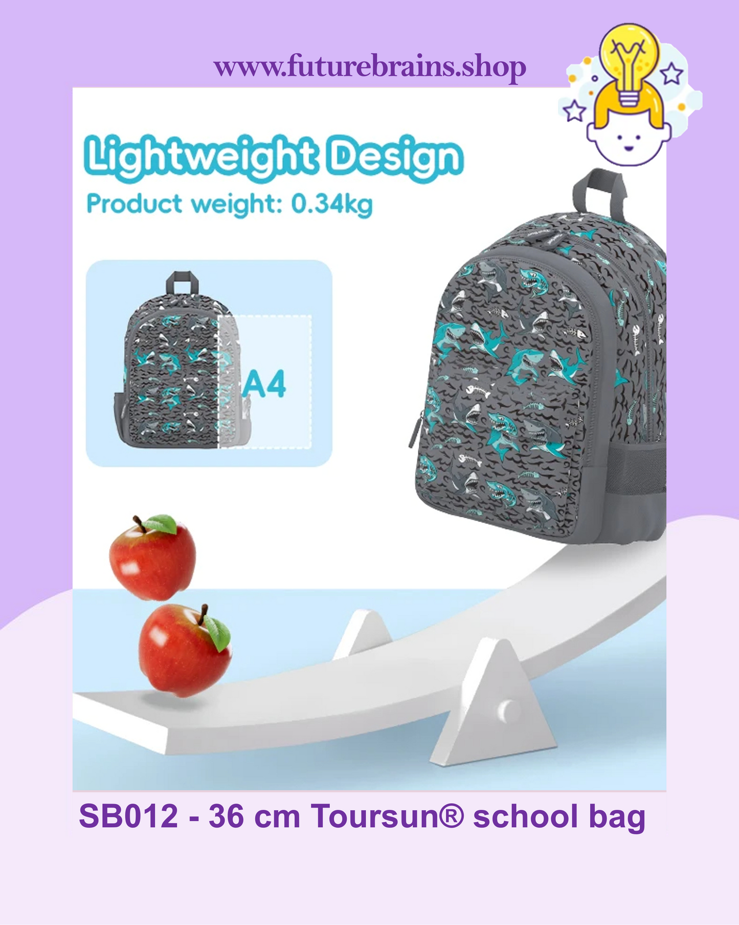 SB012 - 36 cm Toursun® school bag shark design