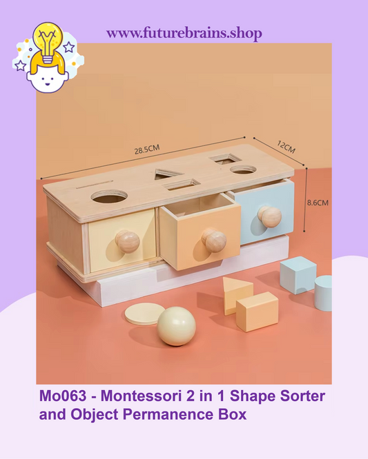 Mo063 - Montessori 2 in 1 Shape Sorter and Object Permanence Box