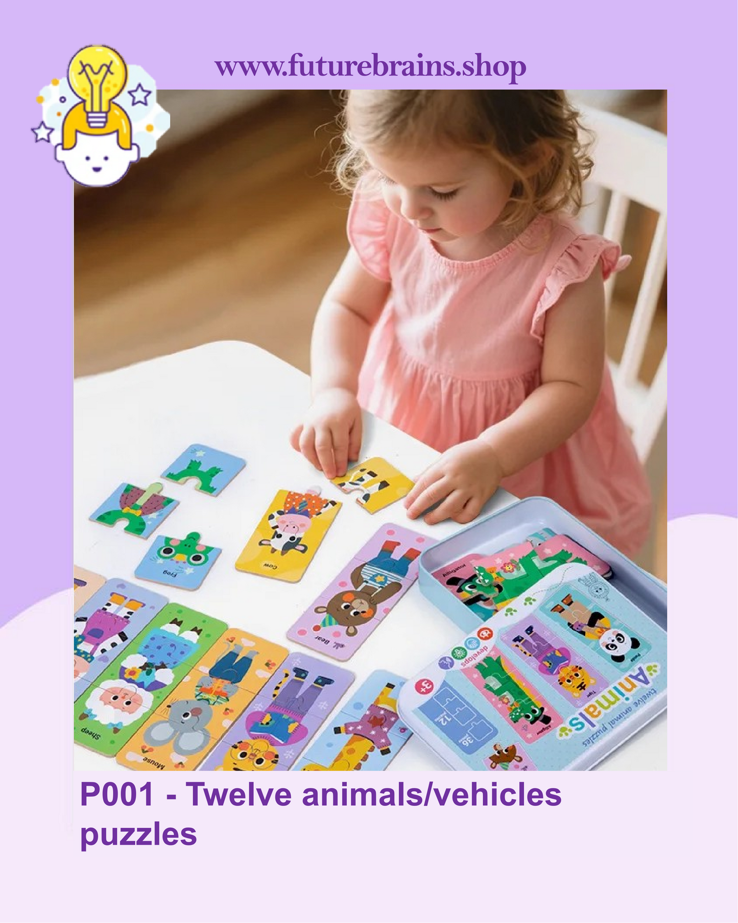 P001 - Twelve animals/vehicles puzzles