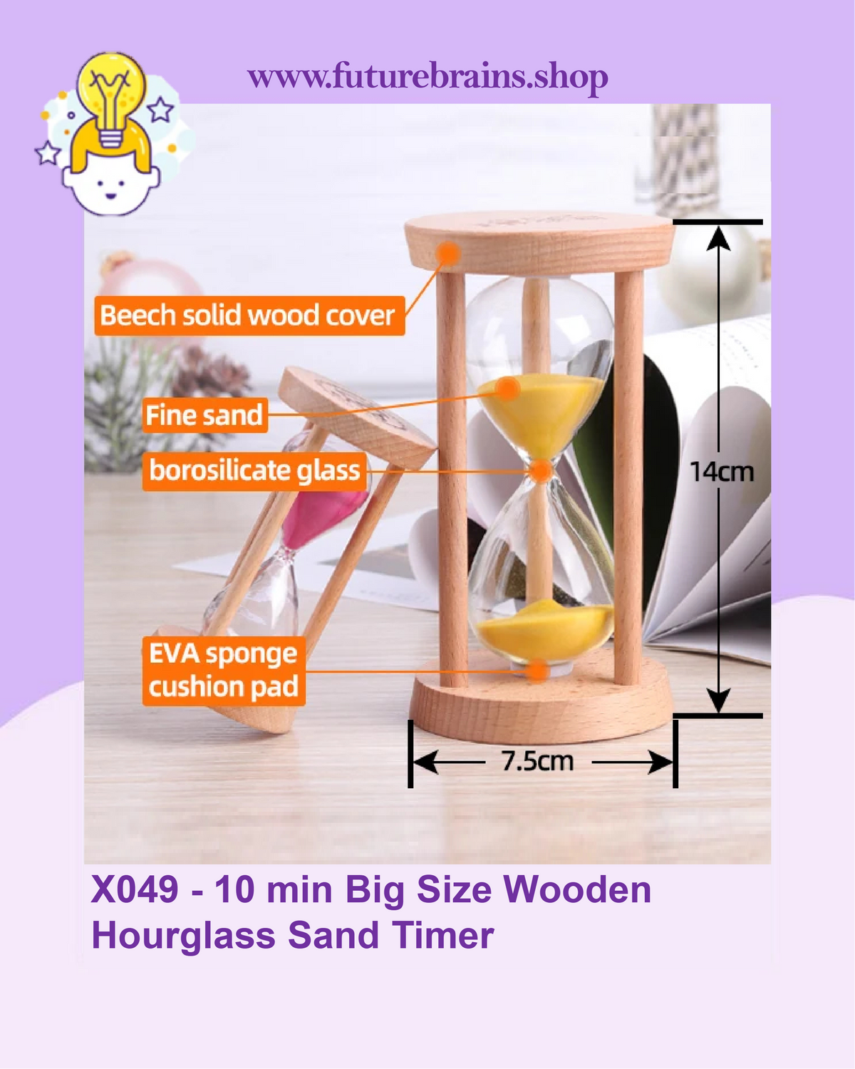 X049 - 10 min Big Size Wooden Hourglass Sand Timer