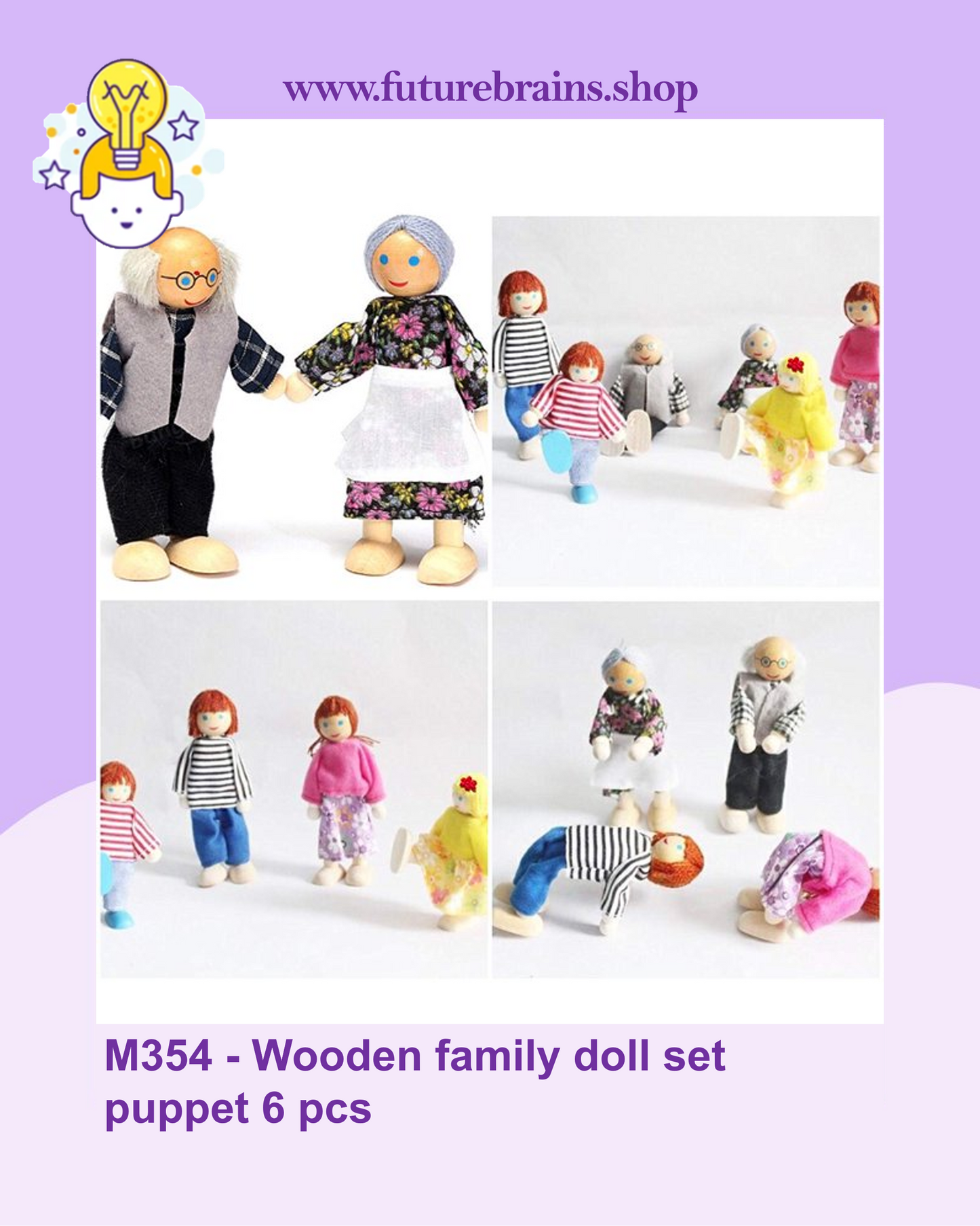 M354 - Wooden family doll set puppet 6 pcs