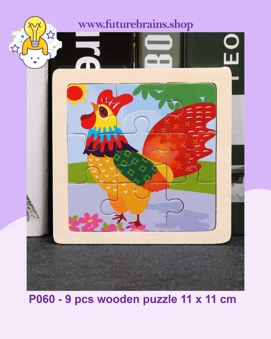 P060 - 9 pcs wooden puzzle 11 x 11 cm