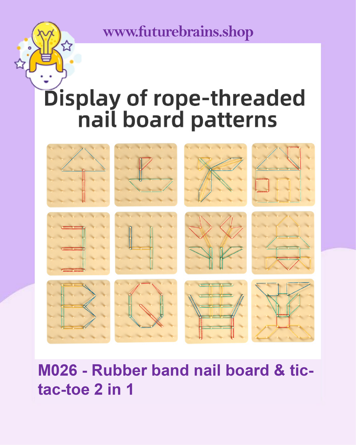 M026 - Rubber band nail board & tic-tac-toe 2 in 1