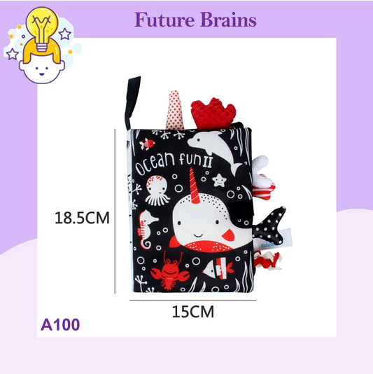 A100 - Black and white baby soft books with tails (farm not available)