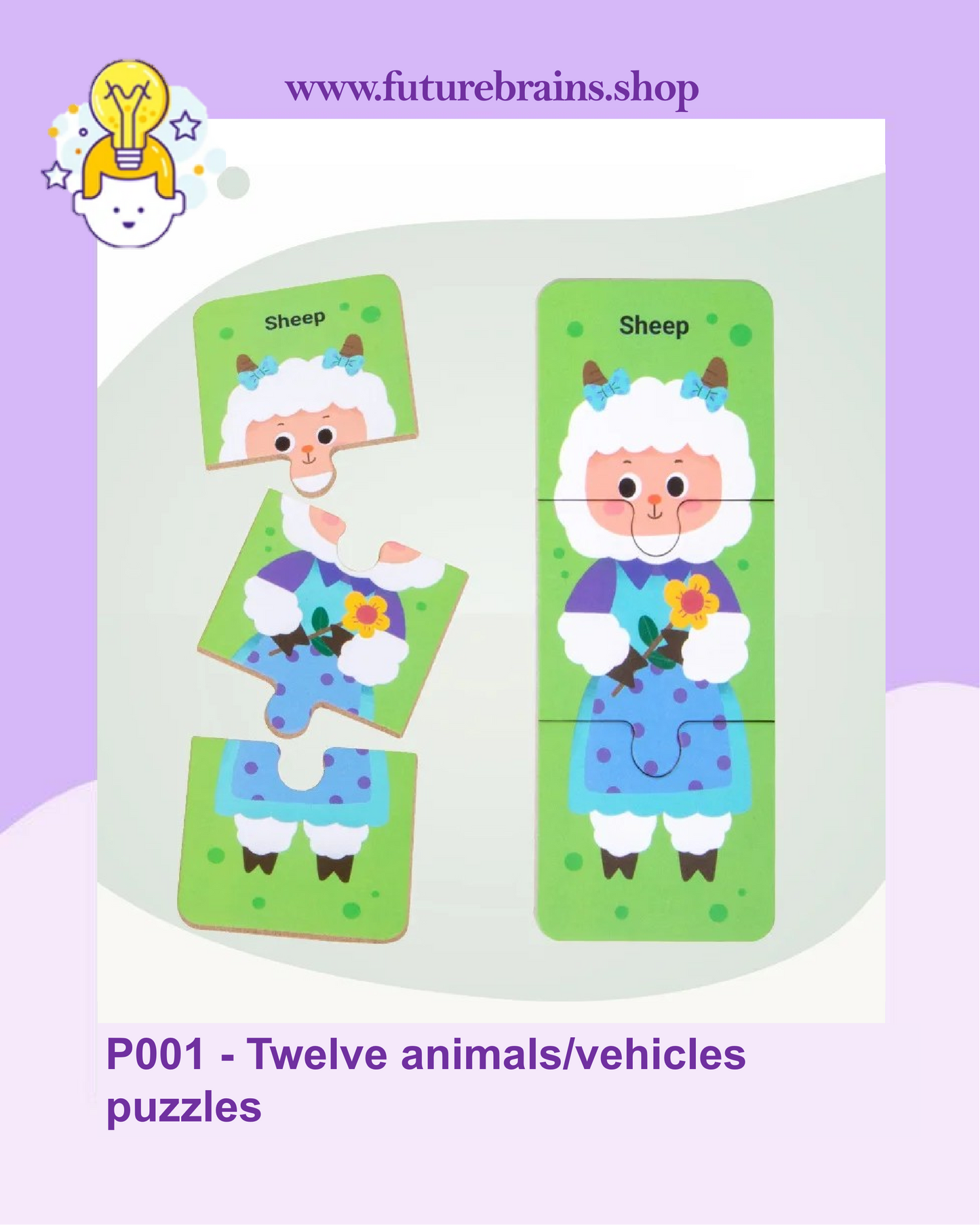P001 - Twelve animals/vehicles puzzles