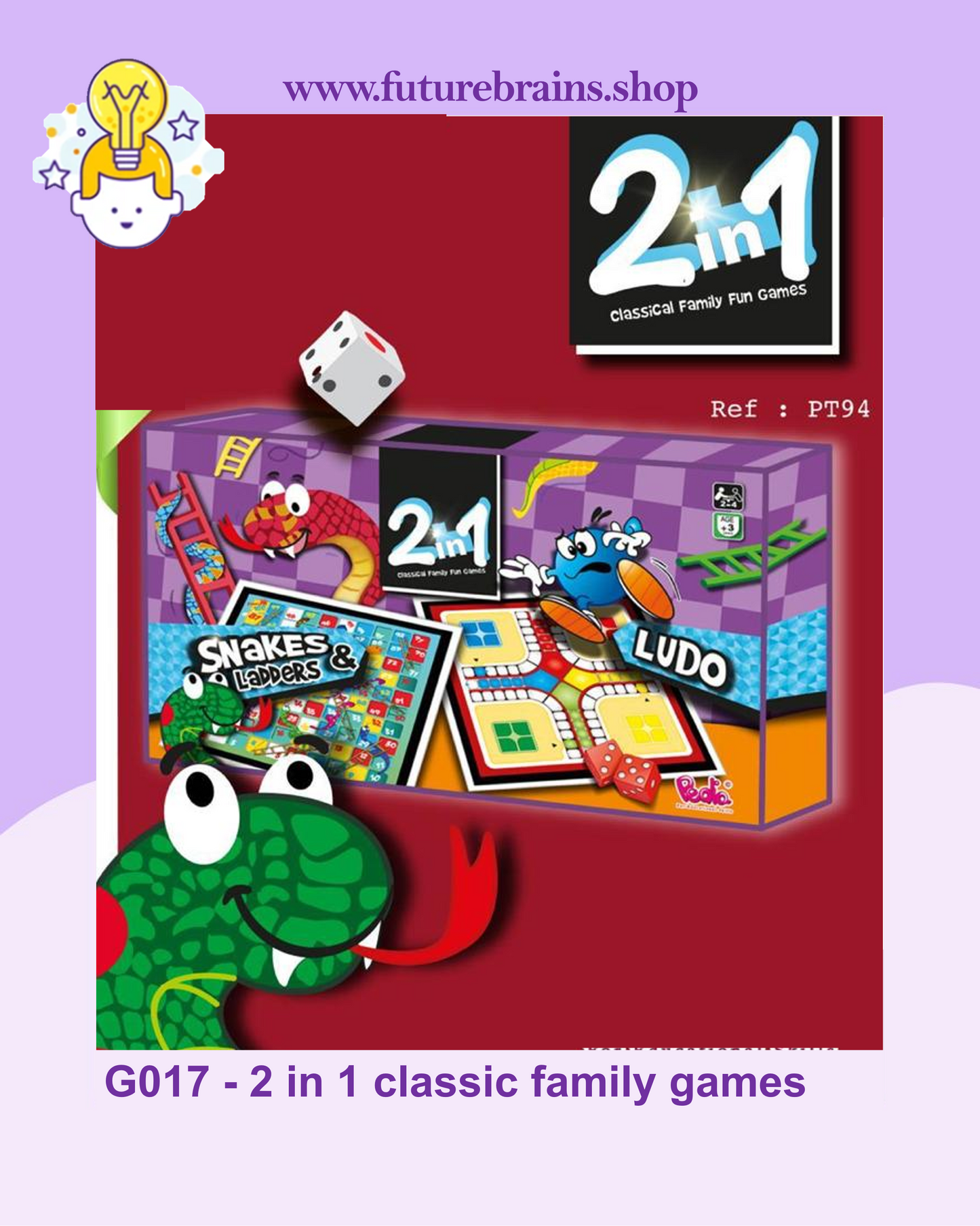 G017 - 2 in 1 classic family fun games (Ludo + Snake & ladder)