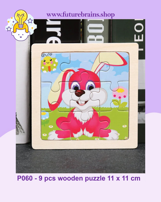 P060 - 9 pcs wooden puzzle 11 x 11 cm (buy 6 puzzles for 3 $)