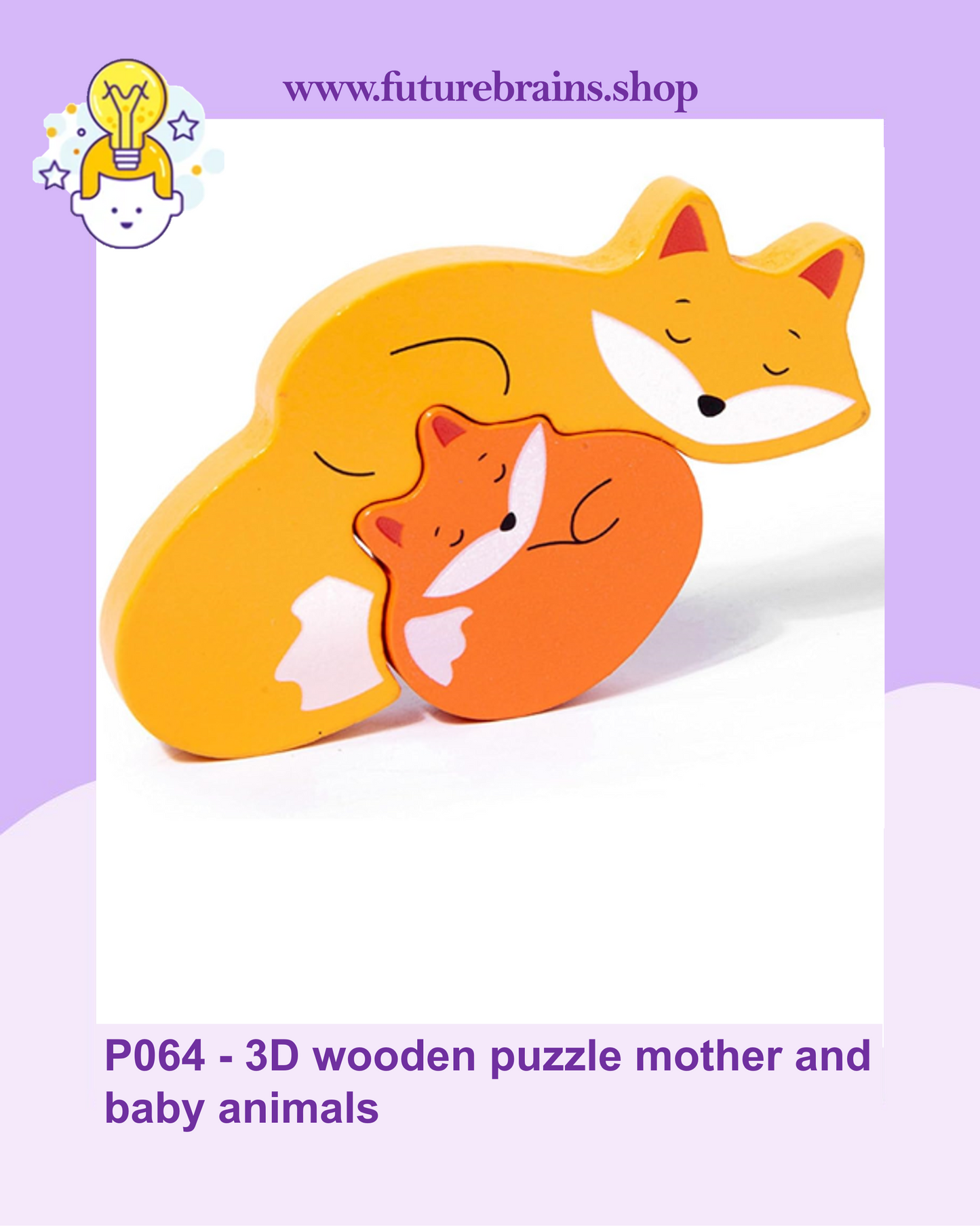 P064 - 3D wooden puzzle mother and baby animals