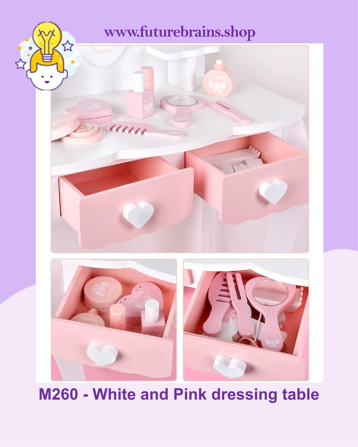 M260 - White and Pink dressing table 82 x 48 cm (FREE DELIVERY)