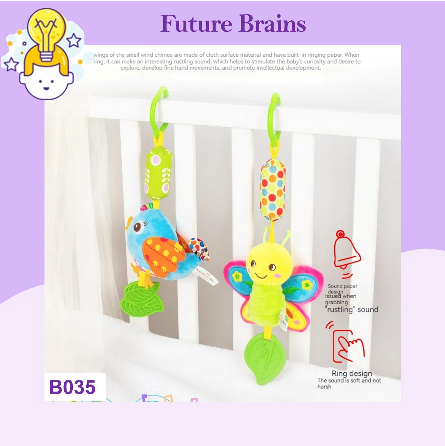 B035 - Baby cartoon wind chime baby stroller pendant with teether