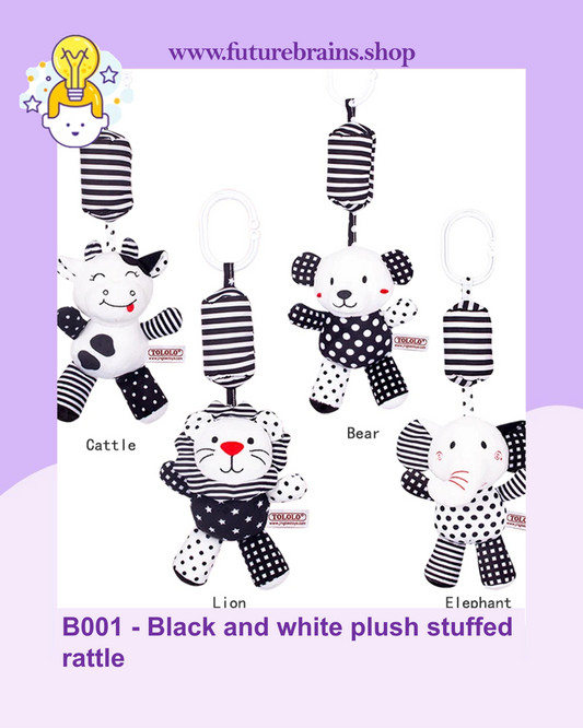 B001 - Black and white plush stuffed rattle