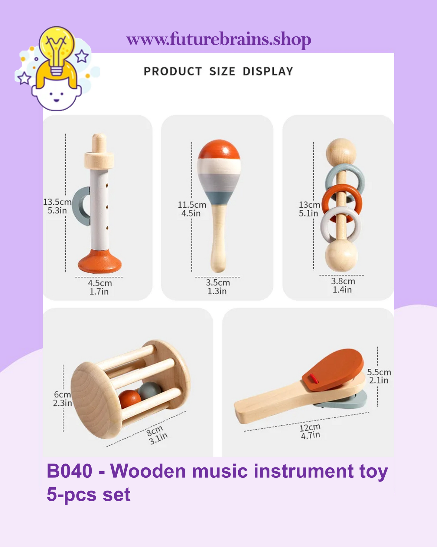 B040 - Wooden music instrument toy 5-pcs set