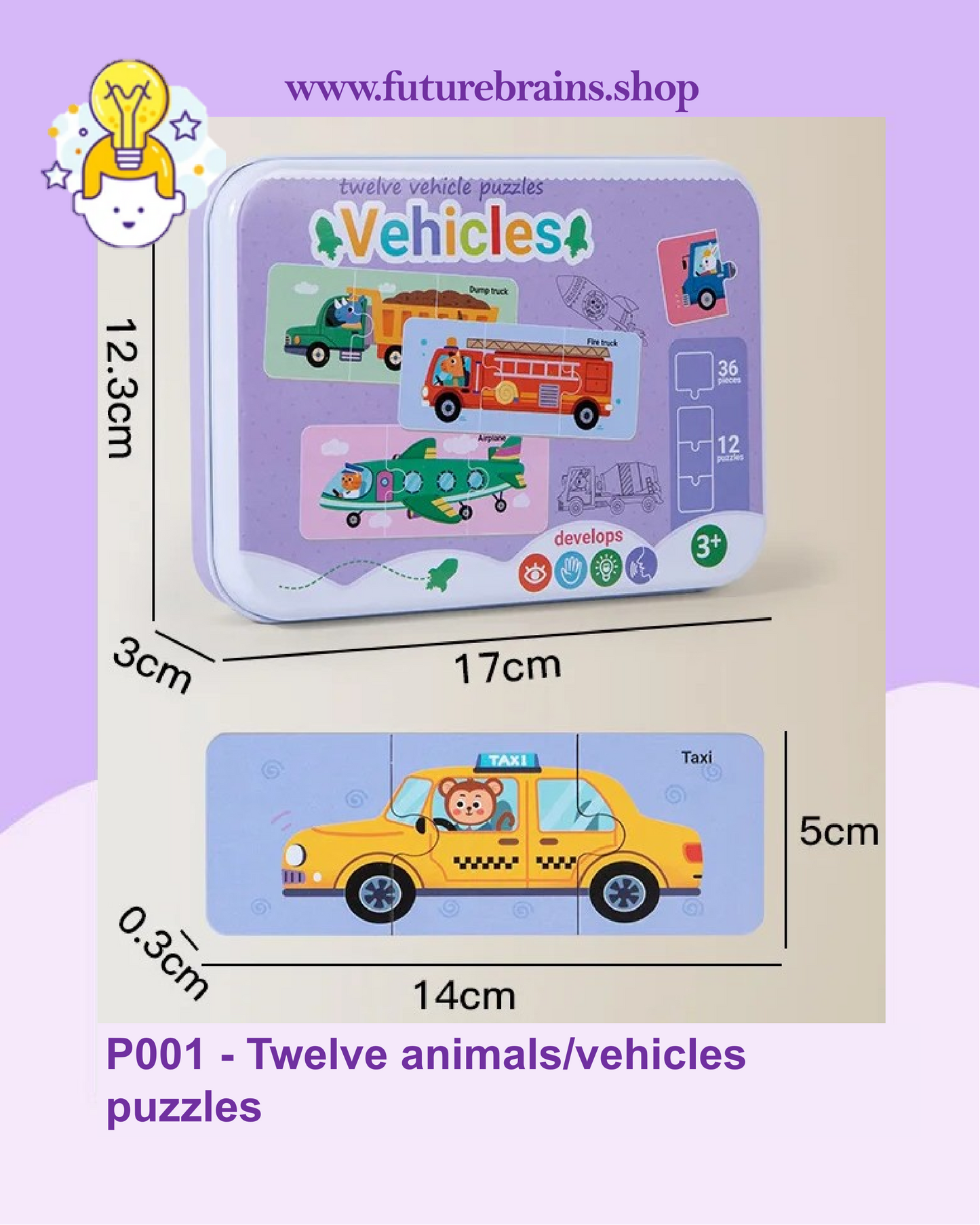 P001 - Twelve animals/vehicles puzzles
