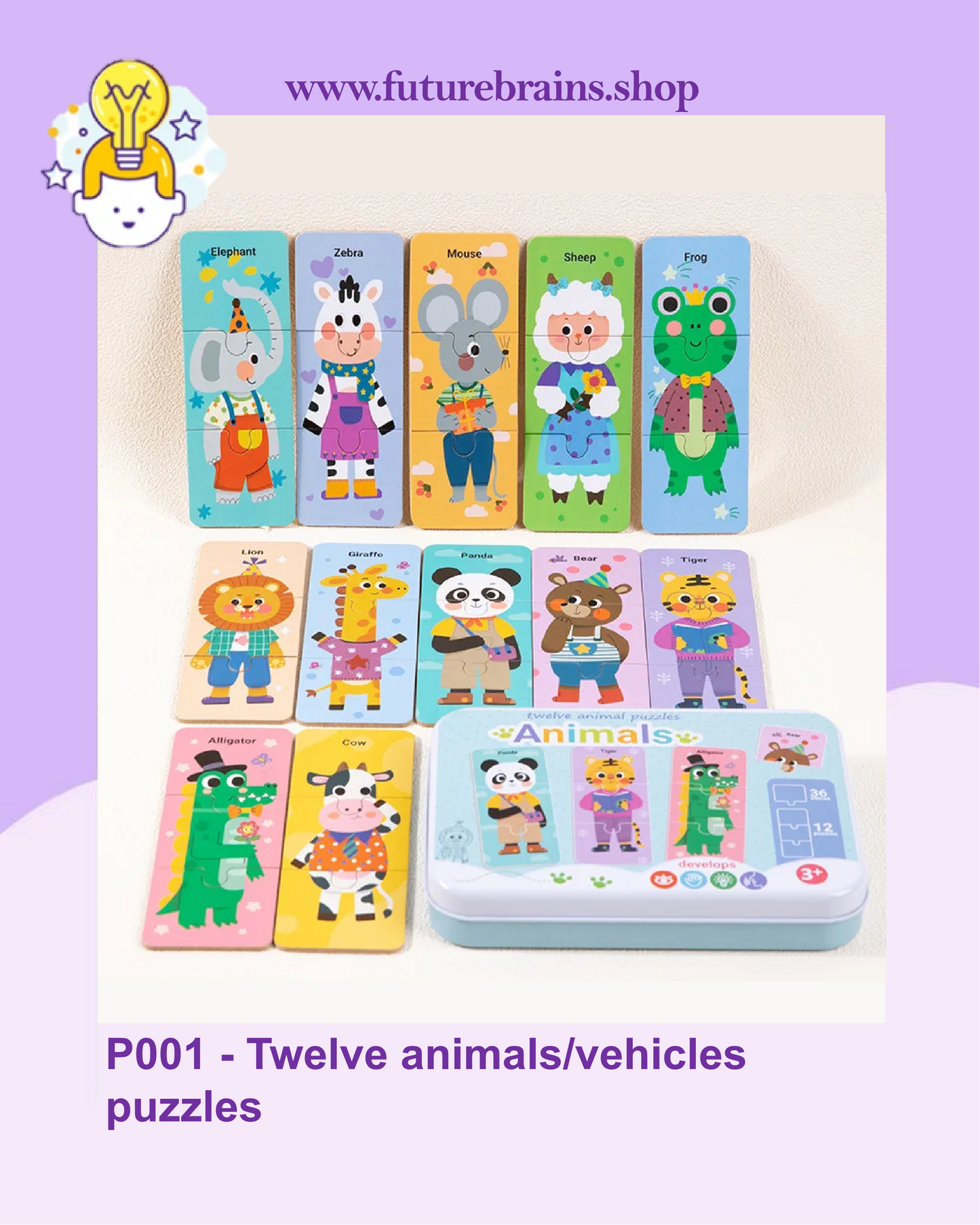 P001 - Twelve animals/vehicles puzzles