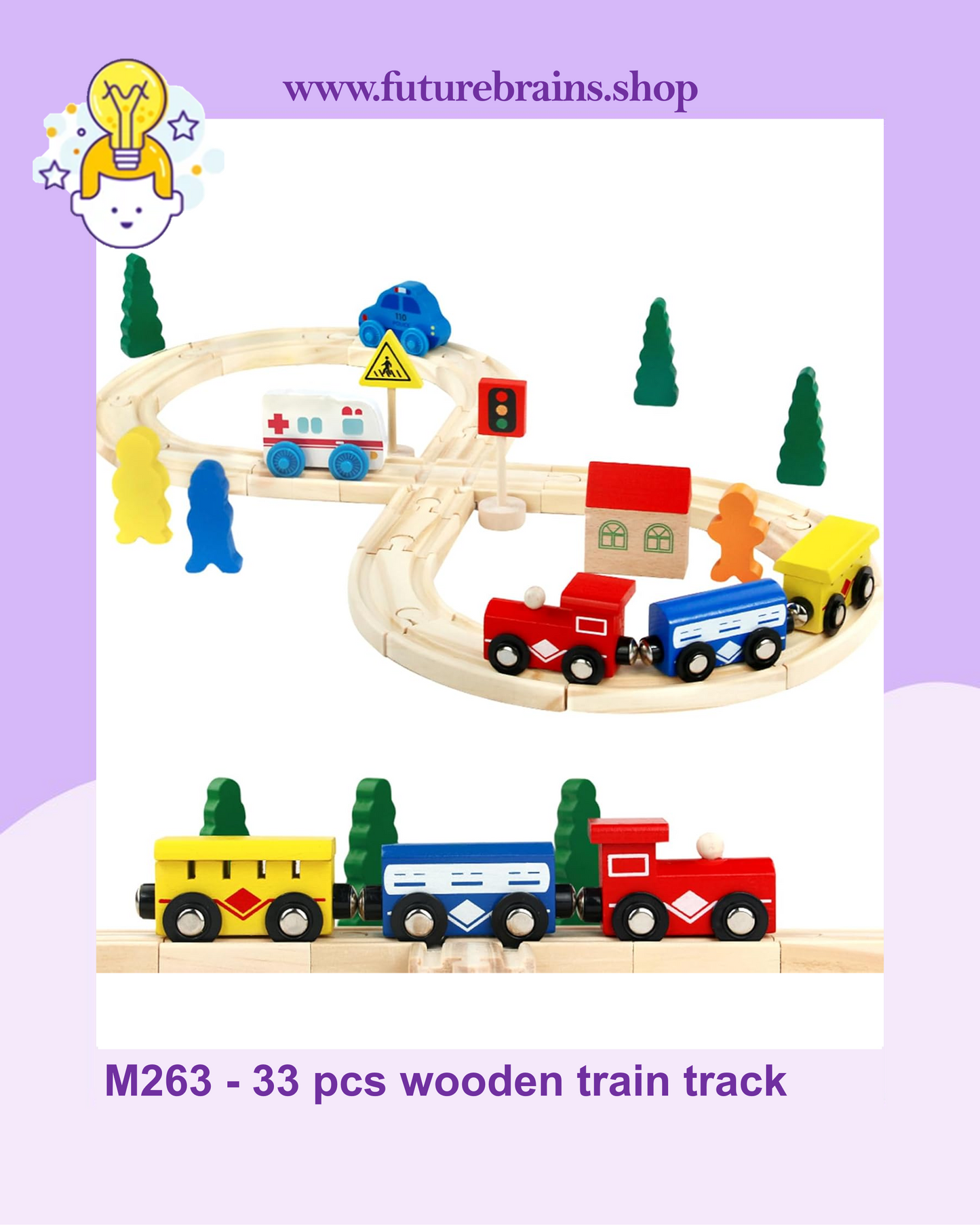 M263 - 33 pcs wooden train track