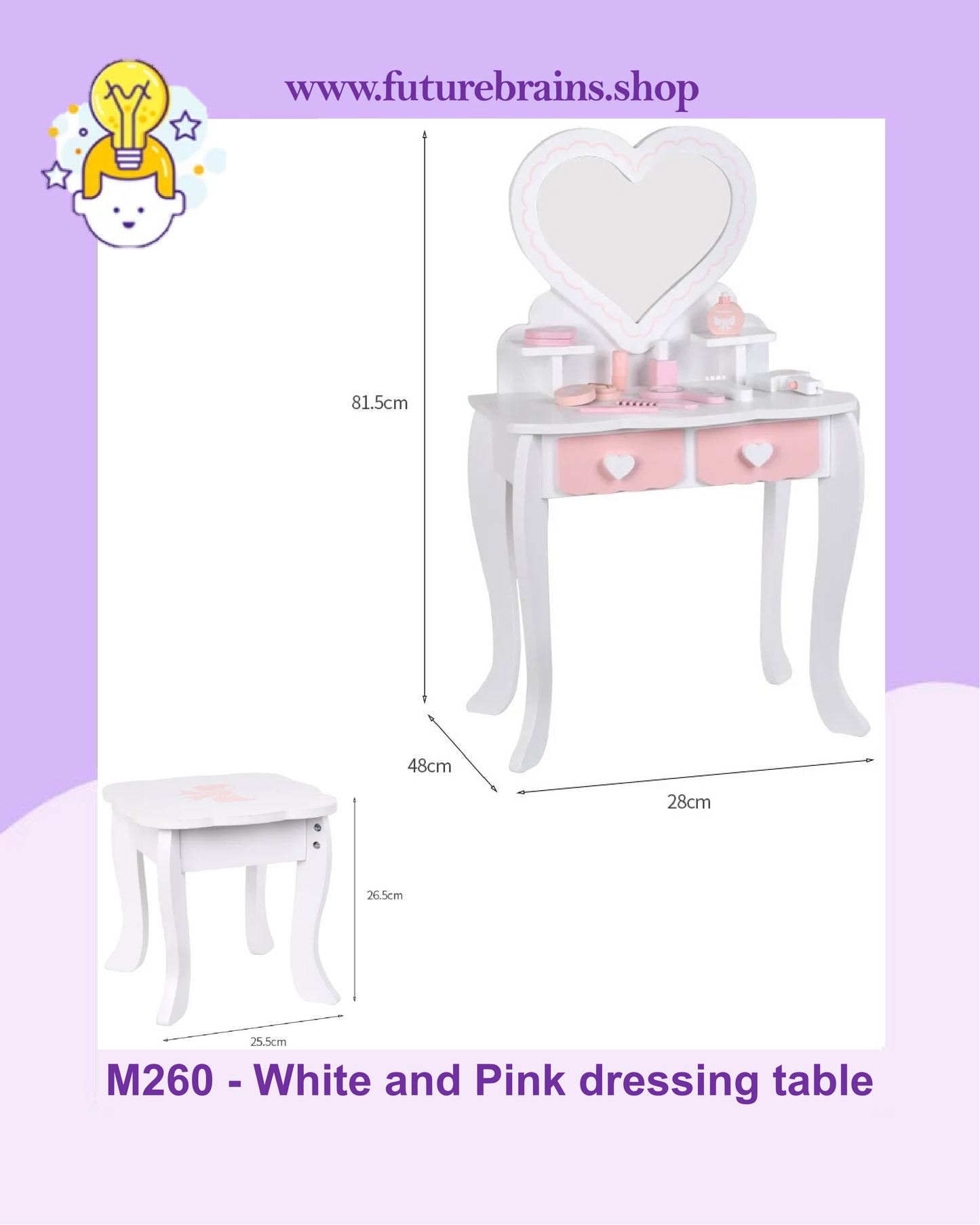 M260 - White and Pink dressing table 82 x 48 cm (FREE DELIVERY)