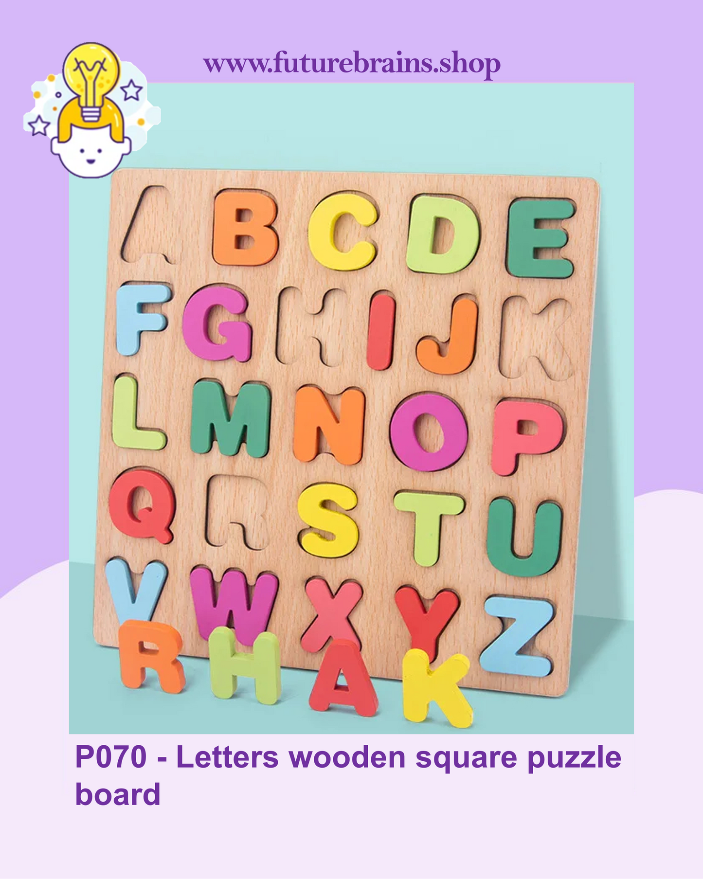 P070 - Letters - numbers wooden square puzzle board
