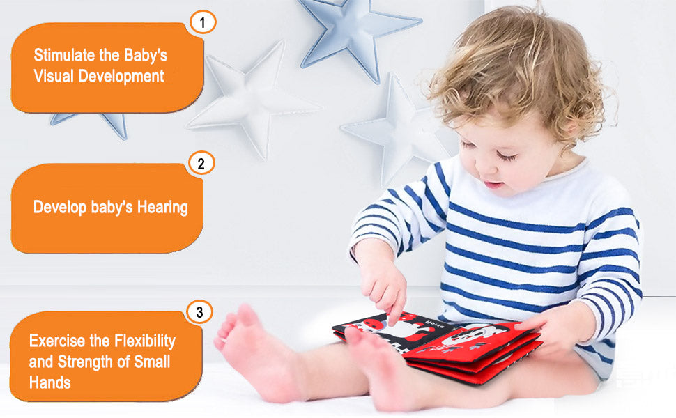 L026 - Black White & Red baby cognitive series cloth book with BB sound