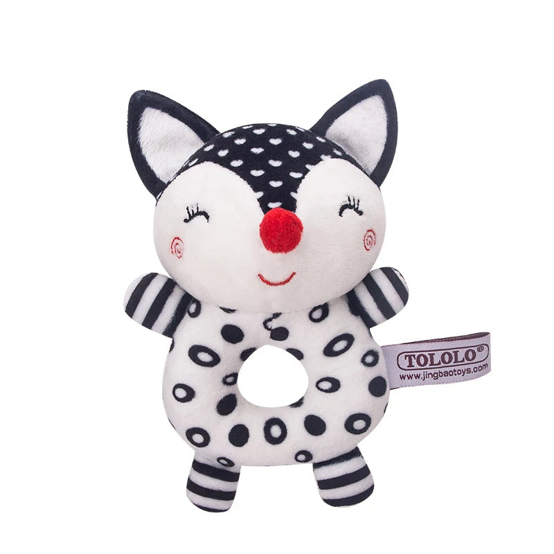 B020 - Black and white baby cloth round hand bell