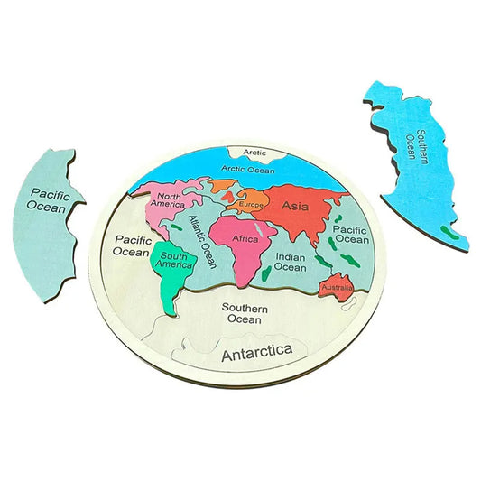 Mo085 - Montessori continents and oceans wooden puzzle (World map)