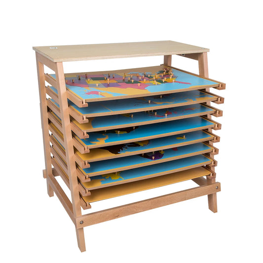 Mo113 - Montessori Cabinet for Framed Puzzle Maps with 7 maps