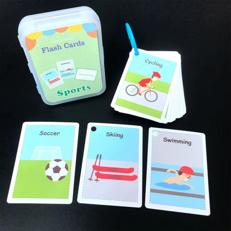 Flashcards in plastic box