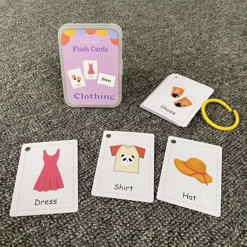 Flashcards in plastic box