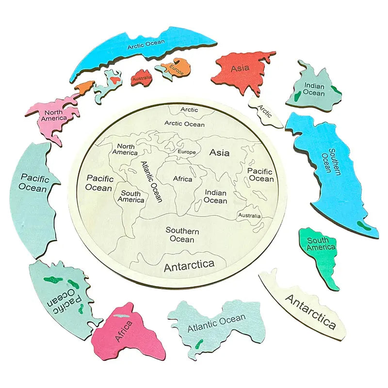 Mo085 - Montessori continents and oceans wooden puzzle (World map)