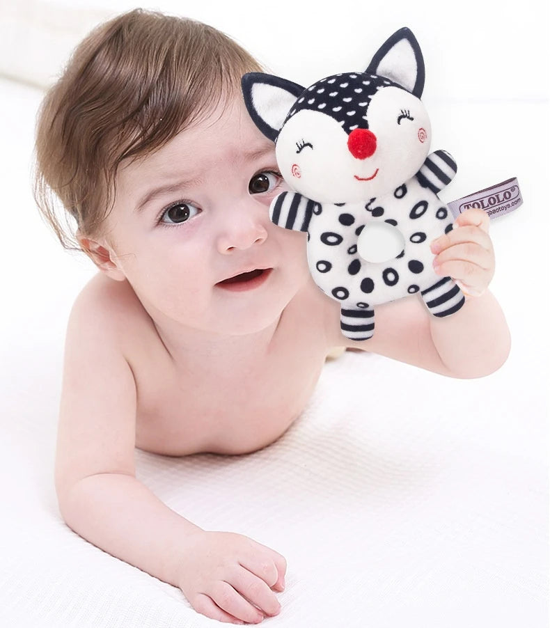 B020 - Black and white baby cloth round hand bell