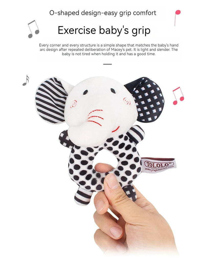 B020 - Black and white baby cloth round hand bell