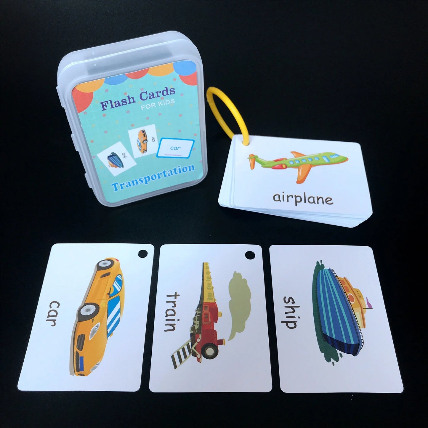 Flashcards in plastic box